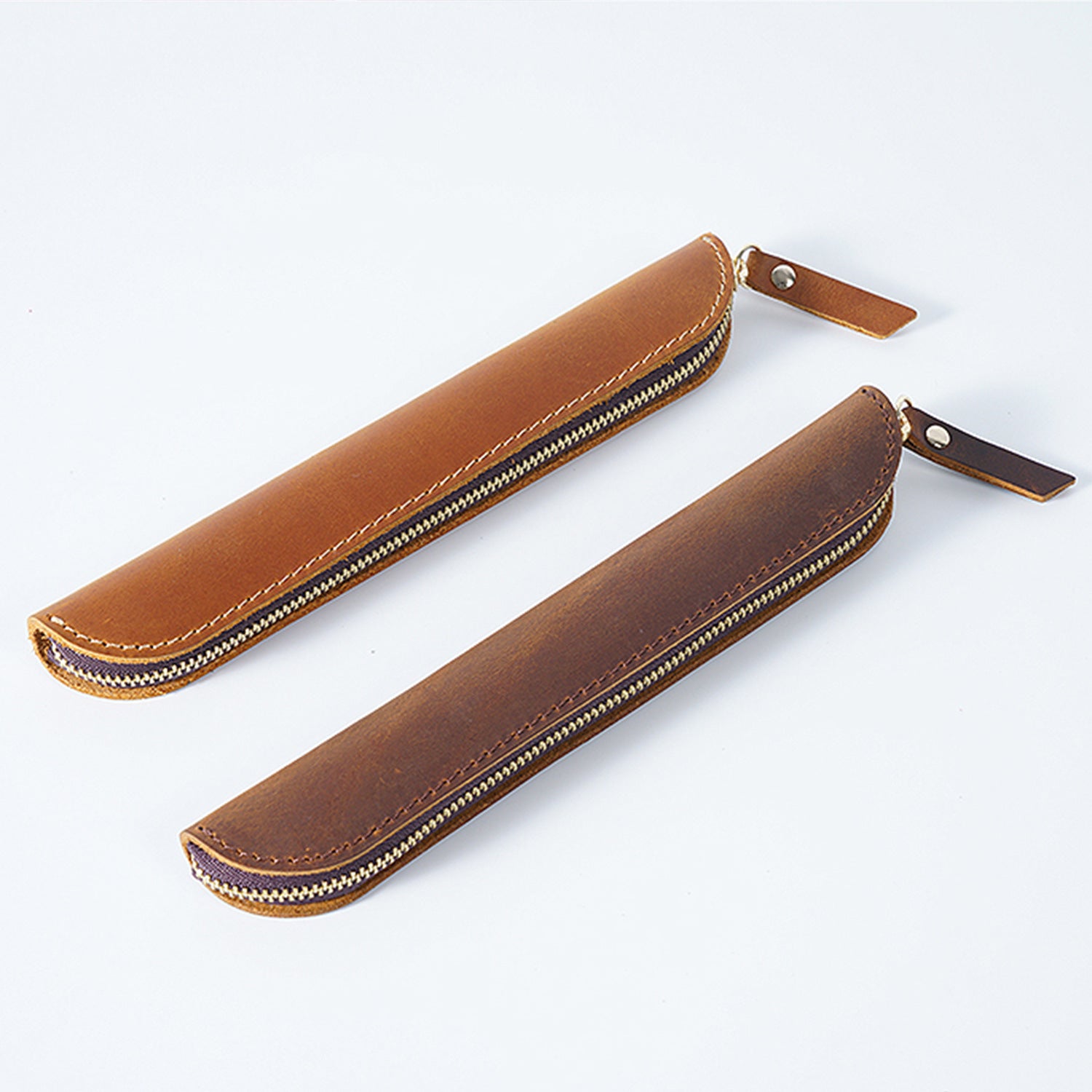 Wholesale Retro Simple Leather Cowhide Zipper Mini Pencil Case